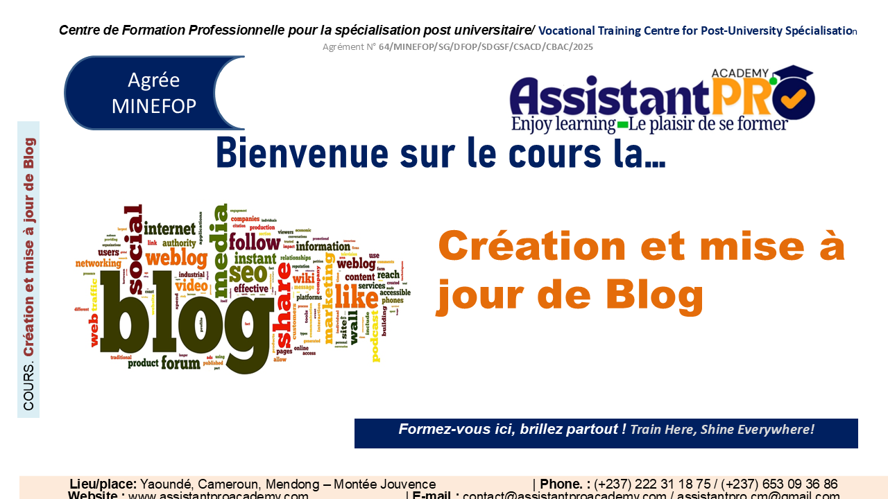 Premier slide du cours Création et mise à jour de Blog