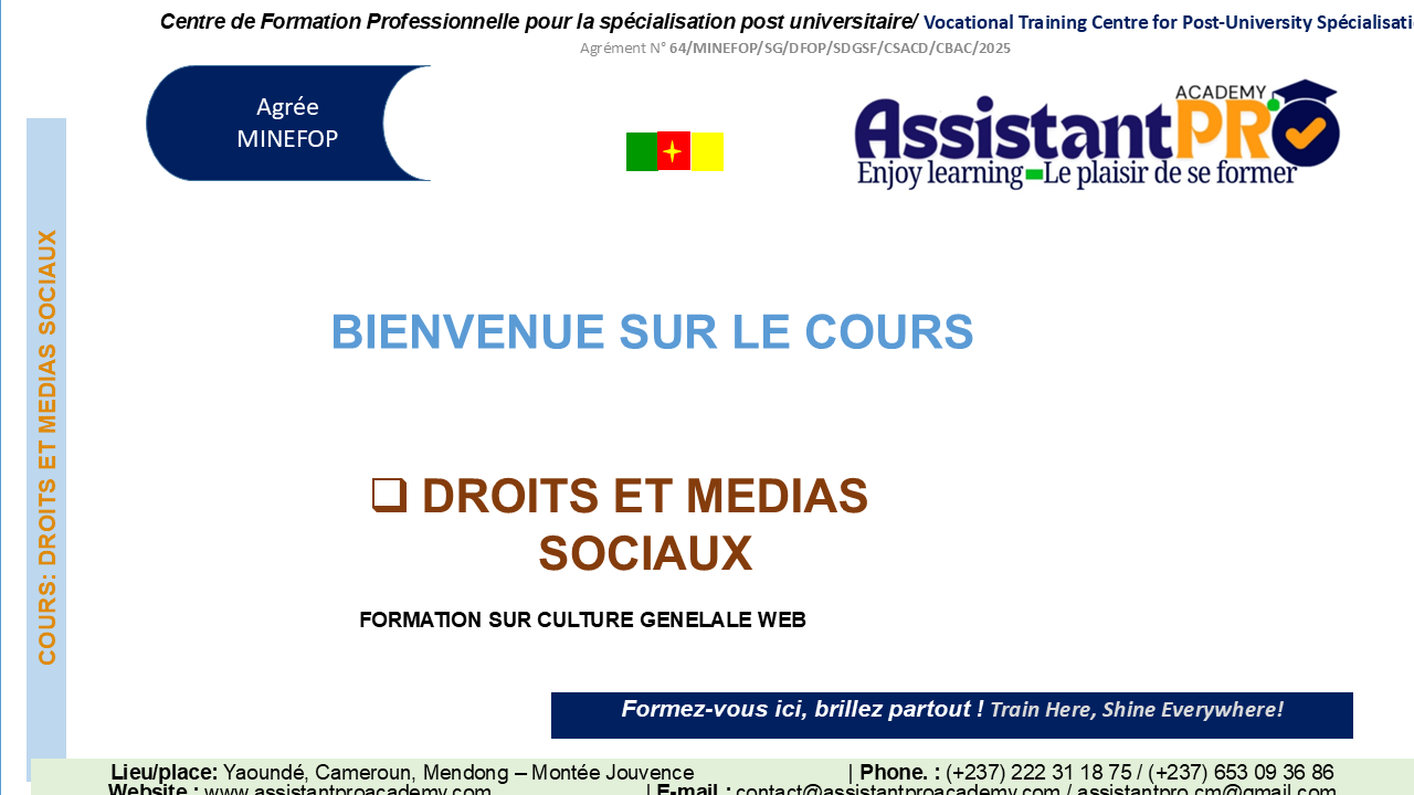 Premier slide du cours Droits et Médias sociaux
