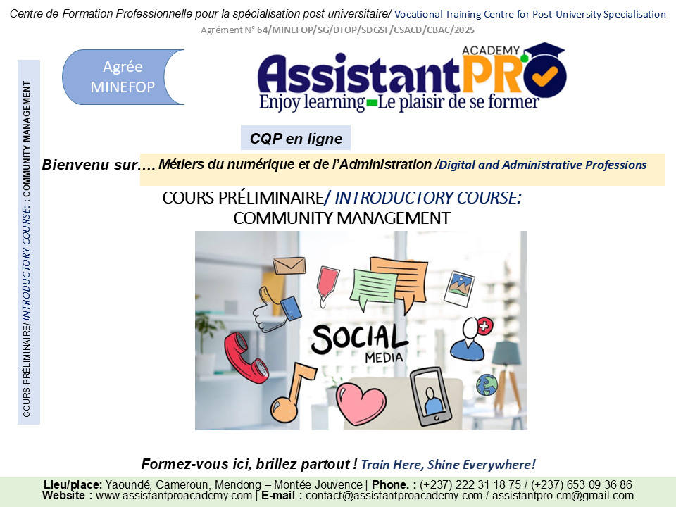 Premier slide du cours Préliminaire community manager